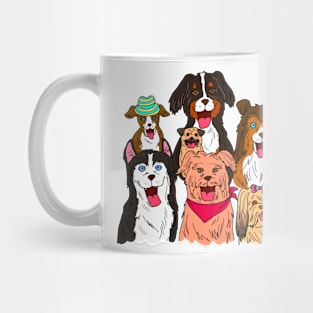 Group of happy smiling dog face. Mug